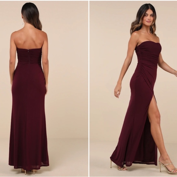LULU's Prom Wedding Bridesmaid Elegant Strapless Modern Chic Sexy Maxi Dress - Picture 4 of 5